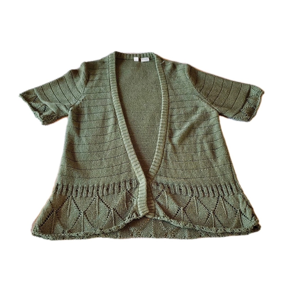 Anthropologie Moth Open Front Cardigan Top Short Sleeve Olive Green Sz S